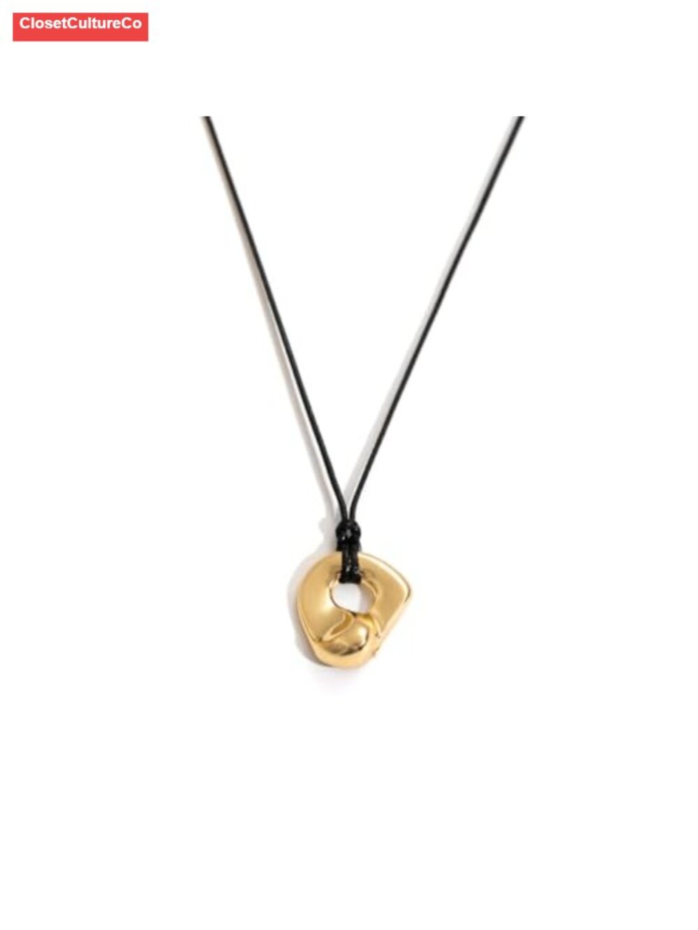 Gold Tone Abstract Pendant Necklace Long Black Cord Women Jewelry